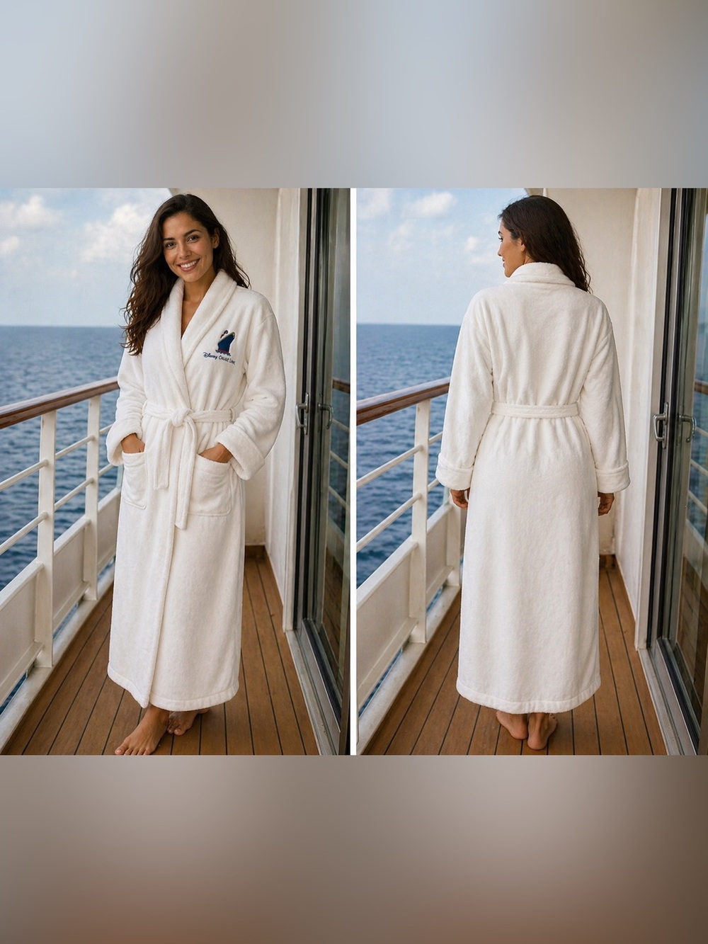Disney Cruise Line Plush White Robe OS Fits Most Long Spa Robe Embroidered Logo